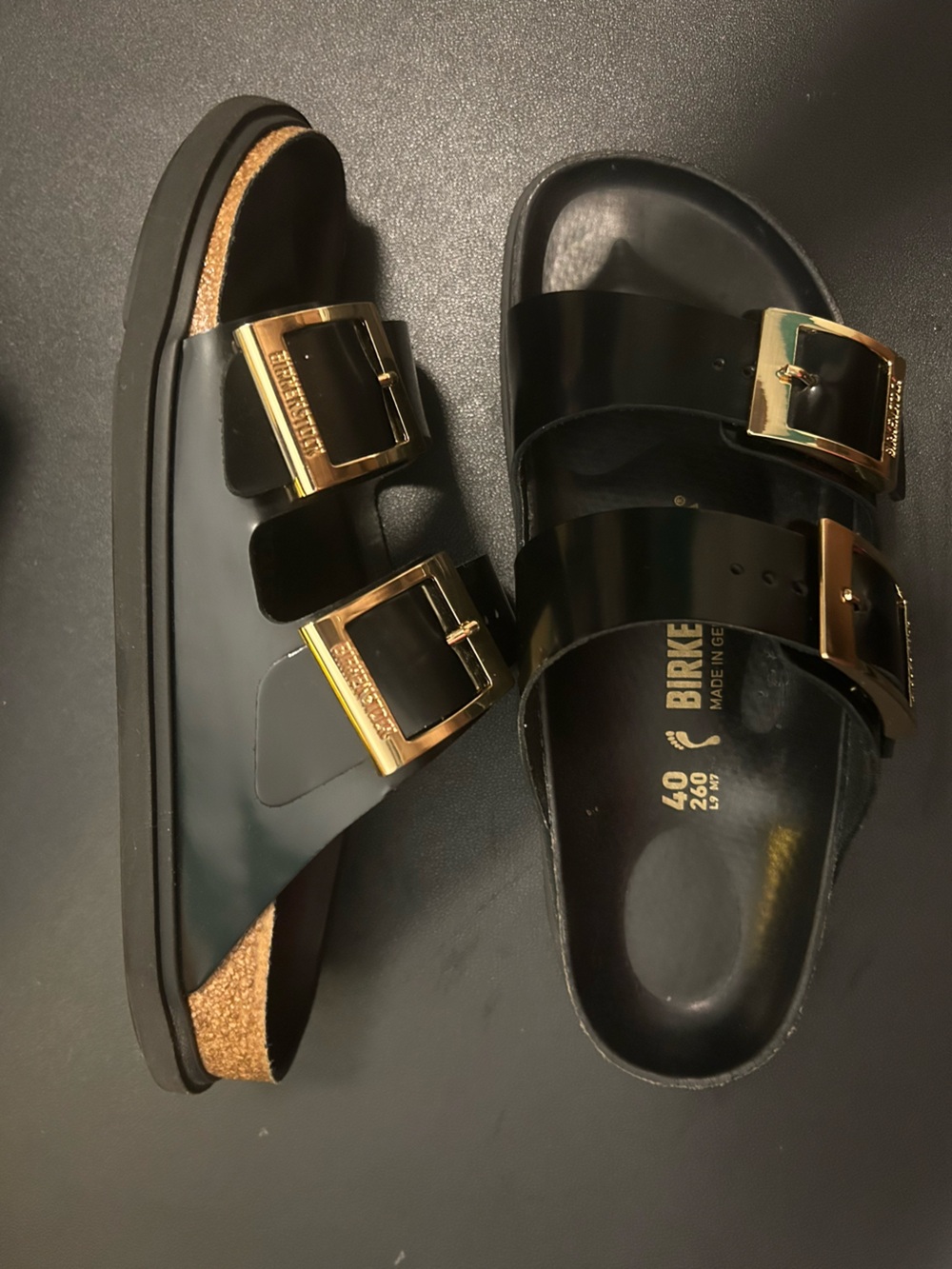 Arizona Droplet Buckle Patent Leather Sandals - Picture 2 of 12